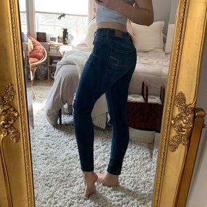 American Eagle dark wash distressed high-rise skinny jeans